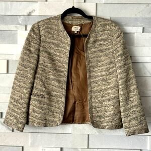 ARITZIA WILFRED Exquis Beige Black Gold Metallic Cropped Cupro Blazer Jacket 8